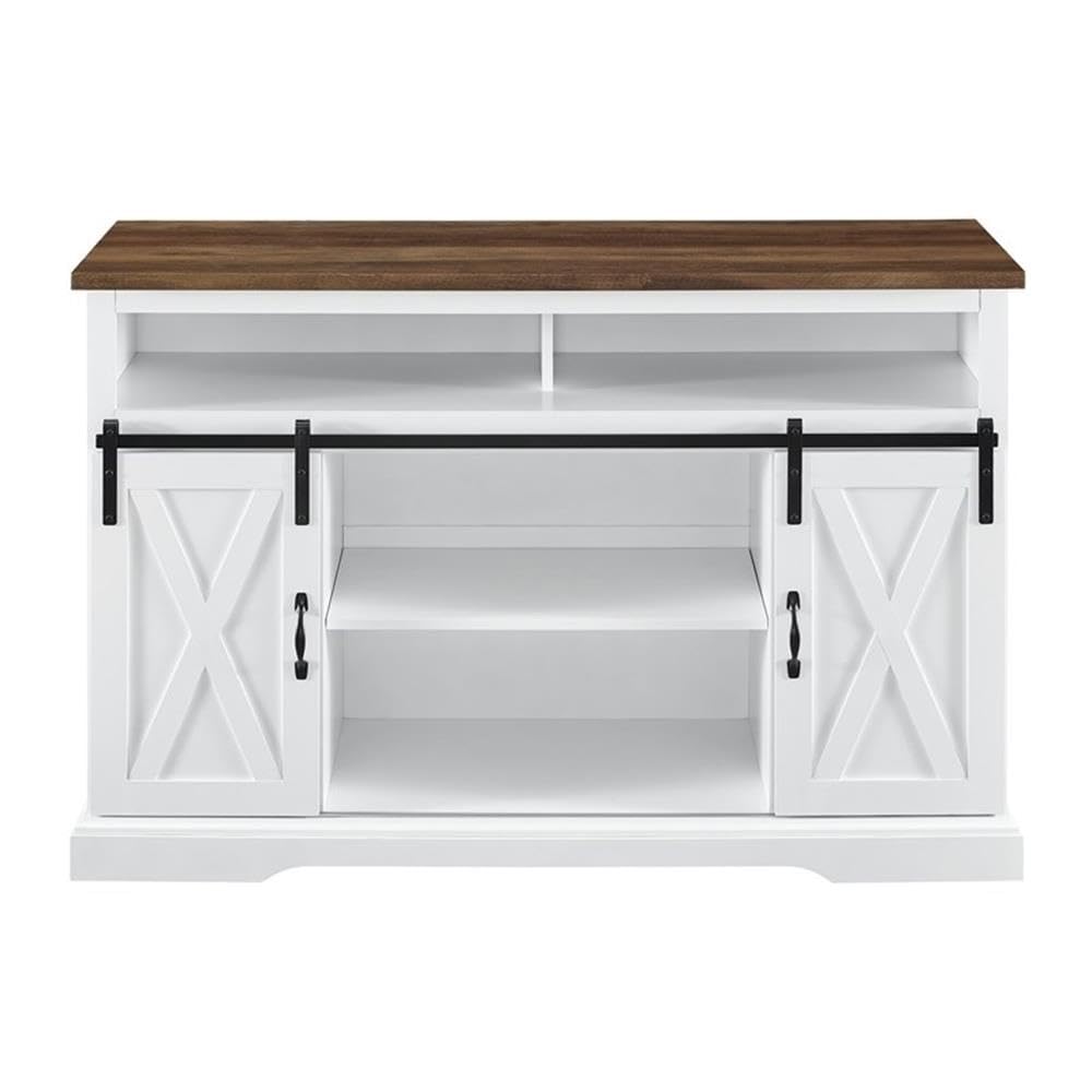 Pemberly Row Farmhouse Sliding Door Wood 52" Highboy TV Stand Console Buffet Credenza Storage Cabinet in White Pemberly Row