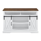 Pemberly Row Farmhouse Sliding Door Wood 52" Highboy TV Stand Console Buffet Credenza Storage Cabinet in White Pemberly Row