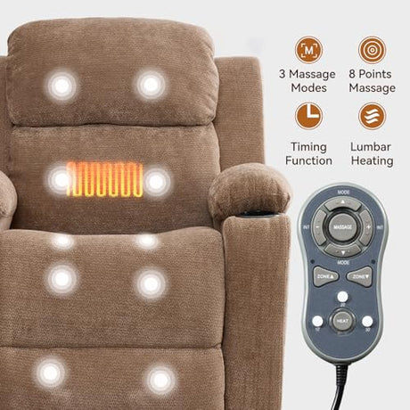 Eafurn Power Lift Recliner Chair for Elderly with Massage and Heat, Heavy Duty Electric Living Room Reclining Chair with 8-Point Vibration & Lumbar Heating, Dual USB Ports, 2 Cup Holders Eafurn