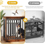 DWVO 55" Extra Large Dog Crate Furniture, Heavy Duty Metal Dog Kennel TV Stand with Sliding Door, Wooden Dog Cage Table with Dog Bowl for Extra Large Medium Dogs or 2 Small Dogs, Rustic Brown DWVO