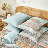 LXWORX Boho Comforter Set King Size Sage Green - 7 Pieces Bohemian Floral Striped Comforter and Sheet Set, Soft Bed in a Bag Complete Bedding Sets King Size for All Season (Sage Green,King) LXWORX