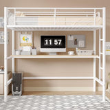 VECELO Loft Bed Twin Size with Desk, Metal Bedframe with Removable Ladder and Safety Guardrail, No Box Spring Needed, Space Saving, Noise Free, Nature&White VECELO