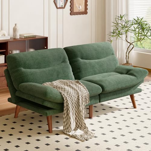 75″Futon Sofa Bed,3-in-1 Futon Couch w/Adjustable Backrest & Armrests, Convertible Sleeper Sofa Bed, Small Folding Sleeper Recliner w/Removable Cushion for Apartment, Living Room,Office (75in,Green) AMADA HOMEFURNISHING