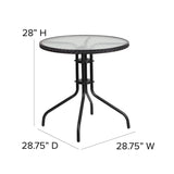 Flash Furniture Lila 28'' Round Glass Metal Table with Black Rattan Edging and 2 Black Rattan Stack Chairs Flash Furniture