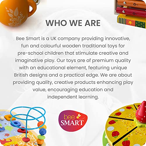 Bee Smart Tea Party Wooden Cakes & Biscuits | Kids Playset Pretend Play Food with Menu Cards & Sturdy Cardboard Trays | Childrens Role Play & Imaginary Play Kitchen Set | Birthday Gifts for T - WoodArtSupply