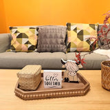 Hrastany Wood Rustic Serving Tray with Beads, Farmhouse Brown Decorative Tray for Table Centerpiece, Christmas Wedding Halloween Home Decor Hrastany