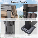 QZEN 10' x 10' Hardtop Lean to Gazebo, Wall Mounted Gazebo with Sloping Polycarbonate Roof and Netting & Curtain, Aluminum Frame Gazebo for Garden, Lawn, Backyard Deck (10’x10’) QZEN