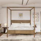 Christopher Knight Home Gana Classic Canopy Bed Frame King Size, 4 Poster King Size Bed Frame and Headboard, Wooden Slat Support, King Bed Frame No Box Spring Needed, Antique Natural