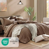 Monbix King Size Comforter Set, Brown King Bedding Set Reversible, King Comforter Set 7 Pieces, Cationic Dyeing Bed in a Bag with Comforter, Sheets, Pillowcases & Shams Monbix