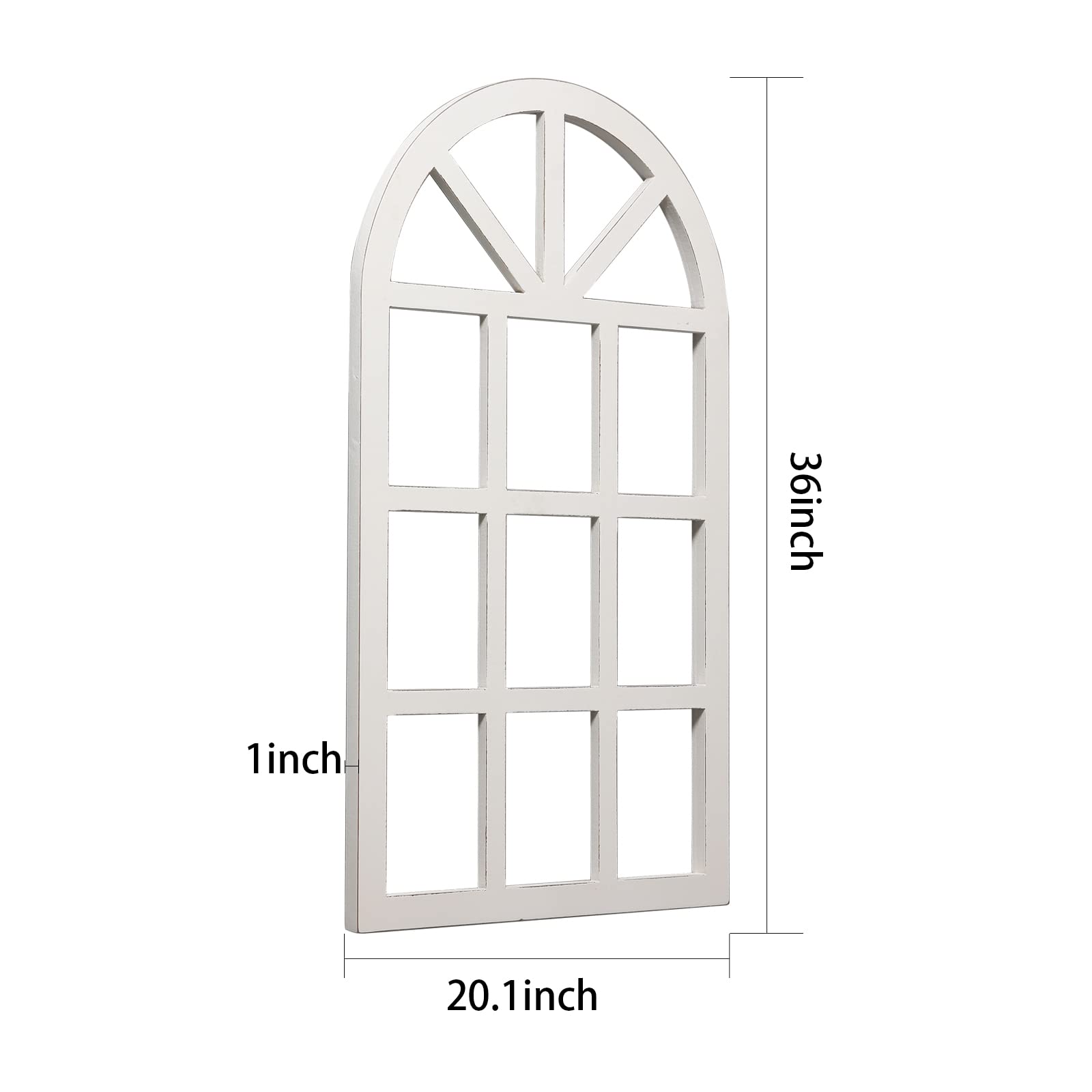 Sintosin Farmhouse Window Frame Wall Decor Living Room 36" x 20", Hanging Distressed White Rustic Arched Window Frame, Wooden Cathedral Window Frames for Wall Decor, Christmas Window Frame De - WoodArtSupply