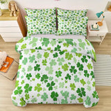 Aesthetic Duvet Cover Set Green - Single 3-Piece Double-Sided Printed Bedding with Minimalist Clover Modern Design, Ultra-Soft Microfiber Quilt Cover with Zipper for a Calm Generic
