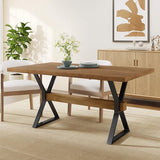 Christopher Knight Home Keyats 63 Inch Dining Table for 6 People, Modern Farmhouse Kitchen Table with X-Shaped Metal Legs, Rectangular Dinner Furniture for Dining Room, Home Office, Brown Christopher Knight Home