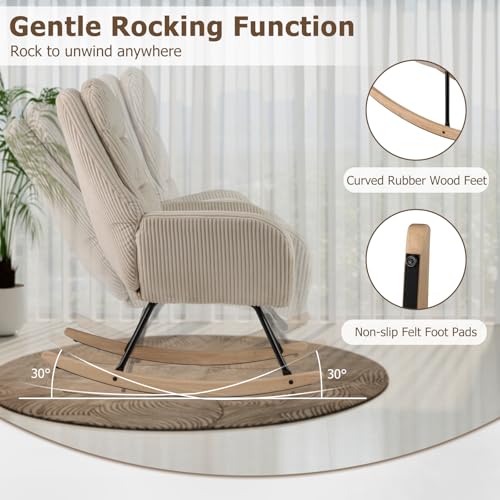 Giantex Rocking Chair Nursery, Upholstered Glider Rocker with Padded Backrest & Seat, Rubber Wood Feet & Sturdy Metal Frame, Modern Accent Chair Comfy Armchair for Living Room, Bedroom & Office (2) Giantex