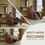 Attalee Leather Swivel Rocker Recliner Chair, Traditional Manual Chair, Upholstered Nursery Glider Rocking Recliner, Comfy Faux Leather Single Sofa with Pocket Spring for Living Room, Camel