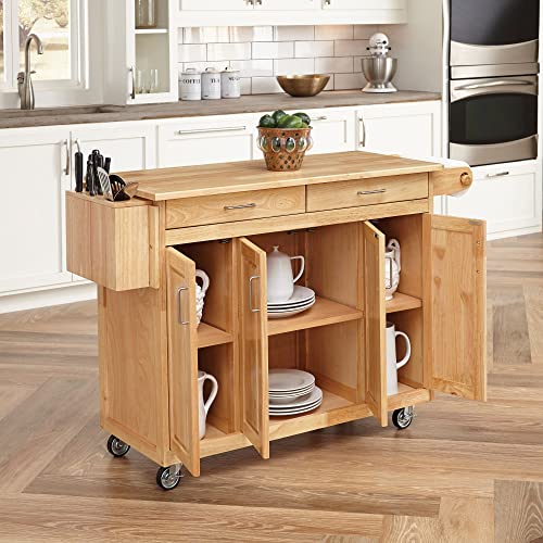 Homestyles General Line Kitchen Mobile Cart with Drop Leaf Breakfast Bar, 54 Inches Wide, Natural Hardwood