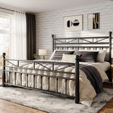 EnHomee 54" Metal King Bed Frame with Tall Headboard & Footboard, LED Light King Bed Frame, Strong Metal Slats Support and Noise-Free Design with Under Bed Storage/No Box Spring Needed/Black EnHomee