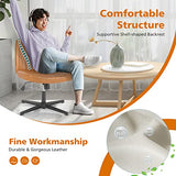 Sweetcrispy Criss Cross Chair Legged, Armless Office Swivel Desk Chair No Wheels, Vanity Height Adjustable Wide Seat Faux Leather Computer Task Seating for Home Bedroom Sweetcrispy