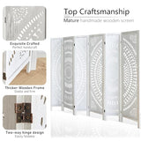 Asnefeli 6 Panel Room Divider, Wood Carved Room Divider and Privacy Screen, Folding Room Partition Screen for Room Separation Home Bedroom Office Restaurant Portable Freestanding (Retro White) Asnefeli