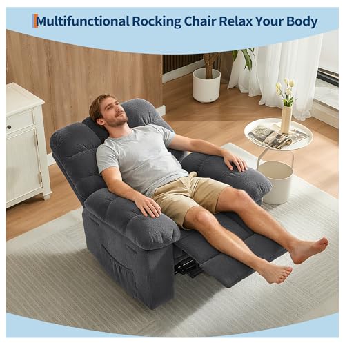 Manual Recliner Chair,Ergonomic Overstuffed Breathable Fabric Reclining Chair with Side Pockets,q235 Steel Frame Lazy Boy Recliner Single Sofa for Living Room Bedroom