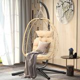 DWVO Egg Hanging Swing Chair with Stand Egg Chair Wicker Egg Chair with Cushions 330lbs for Patio, Bedroom, Garden and Balcony, Beige DWVO