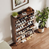 VINGLI Fluted Shoe Storage Cabinet for Entryway with 3 Flip Drawers, Narrow Shoe Organizer with Fluted Panel, Freestanding Wood Hidden Shoe Cabinet for Foyer, Hallway (Dark Walnut, 3 Flip Drawers) VINGLI