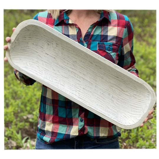 PRODUCT80 X-Large 23" White Dough Bowl, Food Safe, Hand-carved, Rustic, Decorative, Long Wood Bowl, Farmhouse Decor, Fruit Bread Tray, Centerpiece - WoodArtSupply