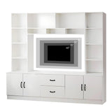 Modern TV Stand with Bookshelves, Entertainment Center with Cabinets & Storage Drawers, Fits up to 85-Inch TVs, Multifunctional Wall Unit for Living Room & Home Theater White 98.4" LSZMXI