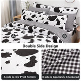 SUCSES Cow Print Queen Comforter Set with Sheets 8Pcs Bed in A Bag Queen Size Bedding Set Geometric Black and White Duvets for All Season SUCSES