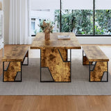 HIPIHOM 70.8" Wooden Dining Table with 2 Benches, Modern Kitchen Table and Chairs Set for 4-6 Person, Thickened MDF Wooden Table with Dining Bench for Living Dining Room, Kitchen, Office HIPIHOM