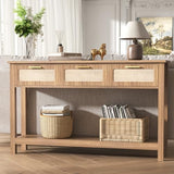 ELYKEN 51.2" Entryway Table with 3 Rattan Drawers, Boho Console Table Narrow with Storage, Long Sofa Table for Behind Couch Entry Hallway, Entrance, Living Room, Oak Brown ELYKEN