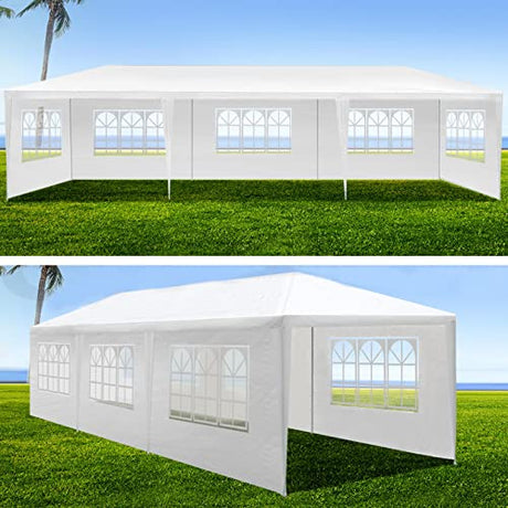 10x30 Party Tent, Outdoor Wedding Tents with 8 Removable Sidewalls, Gazebo Shelter for Parties Patio, Outside Waterproof Canopy Tents, Party Wedding BBQ Events Tent White BouPower