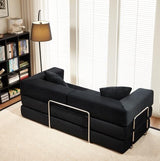 SEQAVRW 79" Boneless Sofa Bed, 5-in-1 No-Assembly Convertible Sleeper Couch with Fixed Frame Armrests, Modular Corduroy Futon, Compressed in a Box for Space Saving (Black, Includes 2 Pillows) SEQAVRW