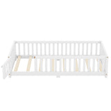 Bellemave Twin Size Montessori Floor Bed with Safety Rails and Playhouse Design in White Bellemave