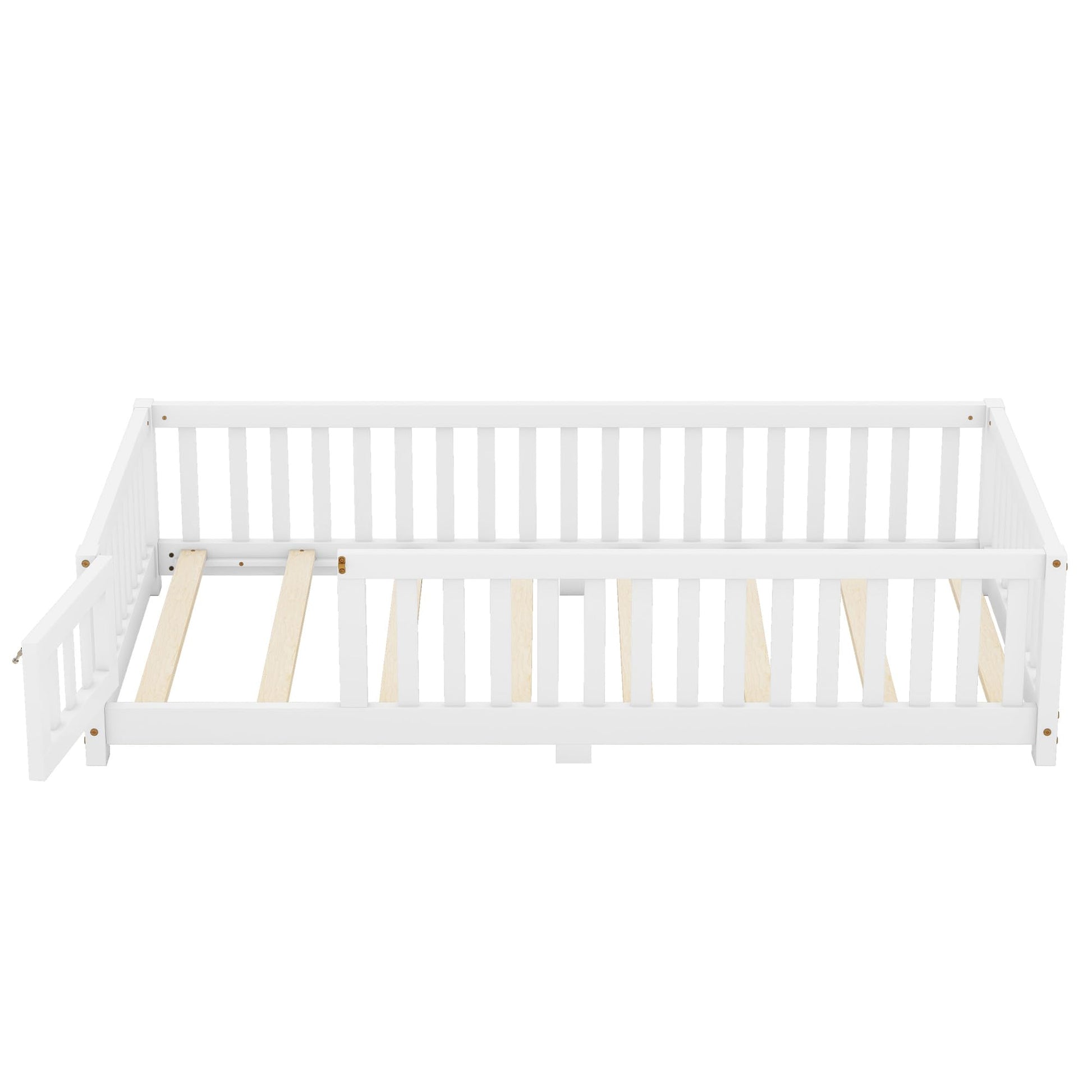 Bellemave Twin Size Montessori Floor Bed with Safety Rails and Playhouse Design in White - WoodArtSupply