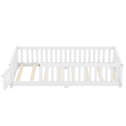 Bellemave Twin Size Montessori Floor Bed with Safety Rails and Playhouse Design in White - WoodArtSupply