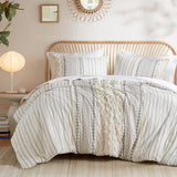INK+IVY Comforter for King Size Bed, Chenille Tufted, Breathable Cotton Comforter Set King, All Season Modern Boho Comforter with Farmhouse Bedding Flare, 2 Matching Shams, King Ivory 3 Piece INK+IVY