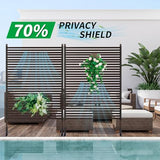 Metal Outdoor Privacy Screen with Stand, 3 ft W x 6 ft H PE-Coating Steel Pipes and Slats Panels, Decoative Privacy Screen Fence Panels Freestanding for Outside Patio Garden Backyard, Brown OTOSUNNY