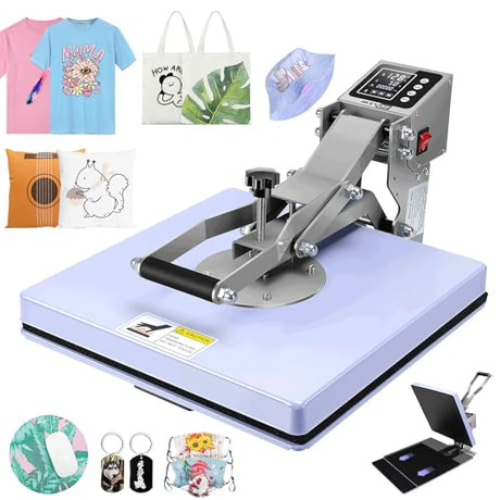 AKEYDIY Heat Press, 15x15 Slide Out Heat Press Machine for T Shirts, Digital Clamshell Heat Transfer Machine for Sublimation, Industrial Shirt Printer for Canvas, Pillows, Coasters, Puzzles (Purple) AKEYDIY