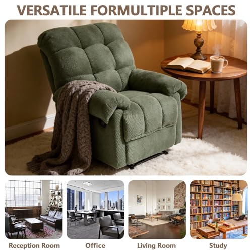 Small Recliner Chair with Side Pockets, Green Fabric RV Recliner for Adults, Traditional Manual Recliners Chair for Small Spaces, Reclining Chairs for Living Room Bedroom, Overstuffed (Green)