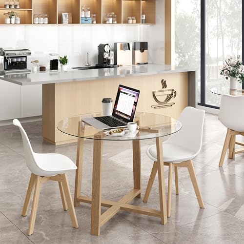 Tangkula 42" Round Glass Dining Table Set for 4-6, 0.3” Modern Tempered Glass Tabletop with 4 Padded Chairs, ModernTable and Chairs Set of 4-6 for Kitchen Dining Room Breakfast Nook Tangkula