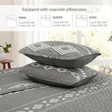 Whale Flotilla Full Queen Size Quilt Set - Reversible Grey Quilts Queen Size with 2 Pillow Shams, Lightweight Boho Striped Bedspreads Coverlet Bedding Set for All Seasons Whale Flotilla