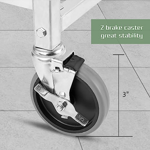 Hally Stainless Steel Utility Cart 3 Tier NSF Commercial Heavy Duty Metal Mobile Food Rolling Cart with Handle and Wheels for Kitchen, Restaurant, Hospital, Laboratory and Home, 24" L x 16" W x 34" H