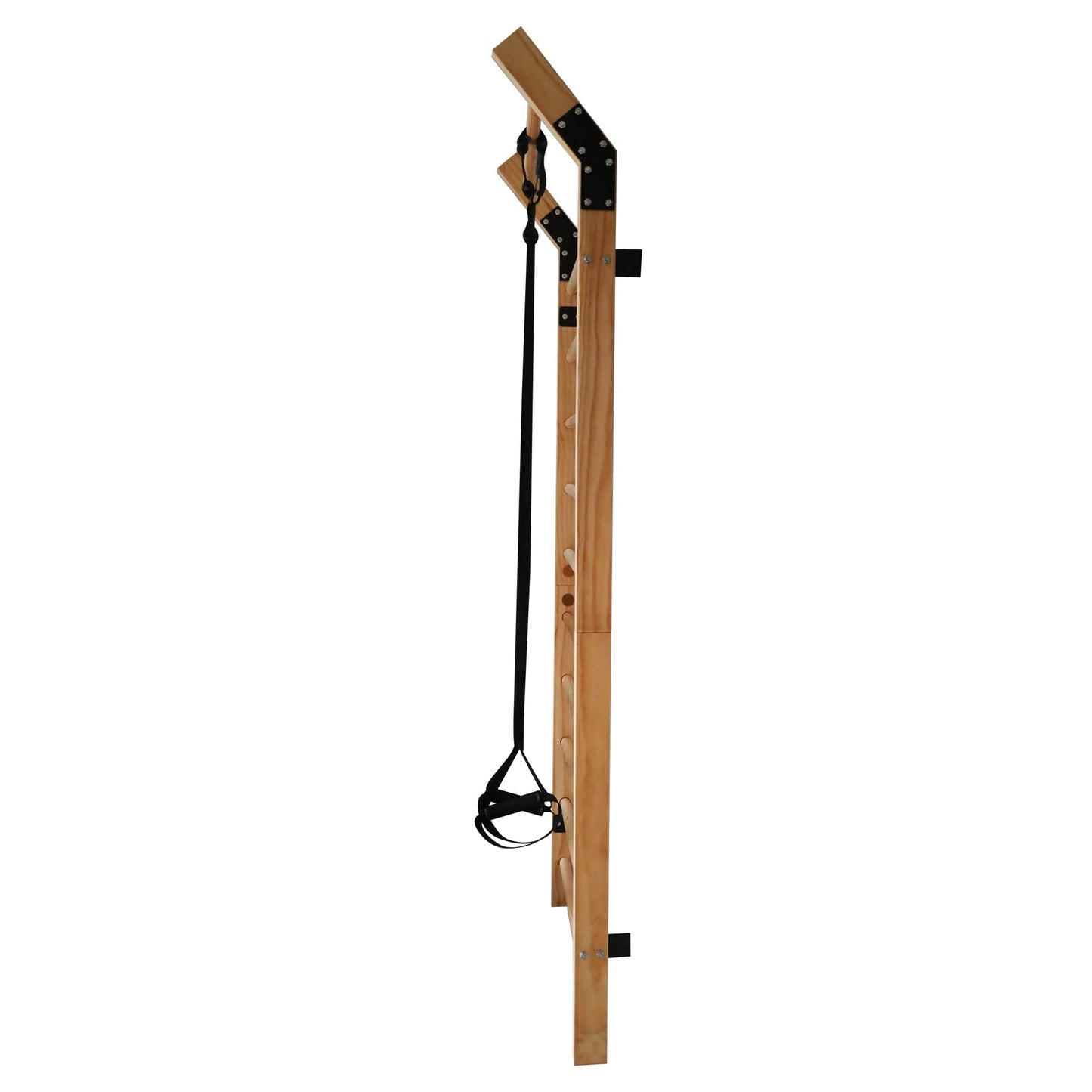 Swedish Ladder Wood Stall Bar Suspension Trainer – Physical Therapy & Gymnastics Ladder w/ 11 Strategic Rods and Training Strap. Solid Pine.