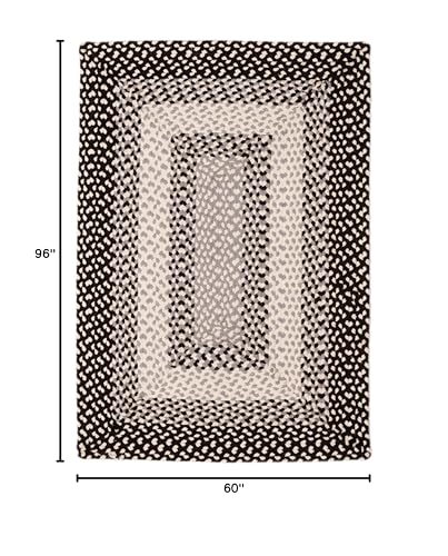 Super Area Rugs 5X8ft Farmhouse Braided Rug - Natural Soft Cotton Carpet for Living Room - Primitive Country Woven Rug - Black/Gray/Ivory Super Area Rugs