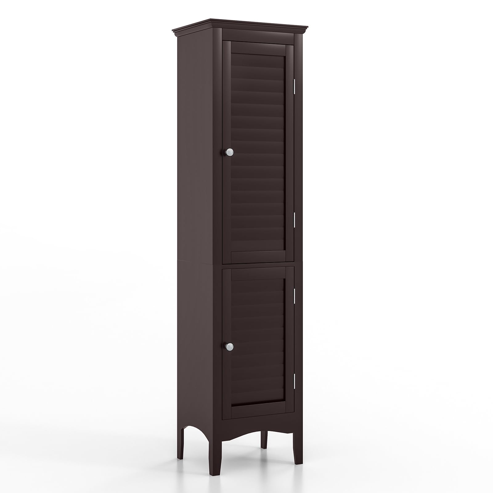 Tangkula 63" Freestanding Slim Bathroom Storage Cabinet with Adjustable Shelf and Elegant Louvered Doors - WoodArtSupply