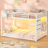UPOSOJA Bunk Bed Twin Over Twin Bed Frame with LED Lights, Metal Bunk Bed with 13" Guardrail & 3-Step Ladder, Space Saving for Kids and Teen, White UPOSOJA