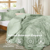 Bedsure Tufted Boho Comforter Set Queen Size - Sage Green Boho Bed Set, GentleSoft™ 3 Pieces Farmhouse Shabby Chic Embroidery Bedding, Gifts for Woman, Soft Jacquard Queen Comforter for All Seasons Bedsure