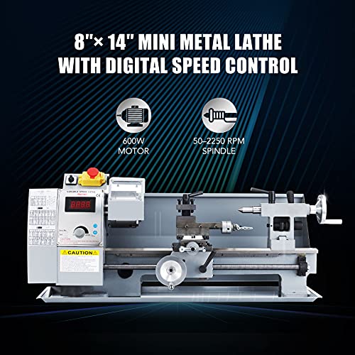 CREWORKS 8"x14" Mini Metal Lathe Machine with 600W Metal Gear Brushed Motor, 50-2250 rpm Metal Turning Cutting Drilling Benchtop Metal Lathe with - WoodArtSupply