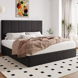 Allewie King Size Velvet Lift Up Storage Bed Frame, Vertical Channel Tufted Headboard, Hydrualic Underneath Storage, Upholstered Platform Bed, Wooden Slats Support, No Box Spring Needed, Black Allewie