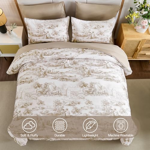 WONGS BEDDING Brown Comforter Set King Size, 7 Pieces Botanical Comforters with Sheets, Soft Microfiber Farmhouse Floral Complete Bedding Set for All Season WONGS BEDDING